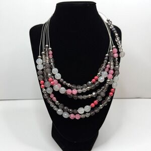 NY 5-Strand Beaded Statement Necklace Acrylic Multi Color Beads Wired Jewelry